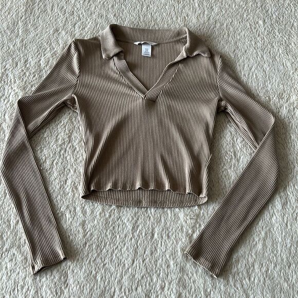 H&M long sleeve crop top tan size xs - Picture 3 of 16
